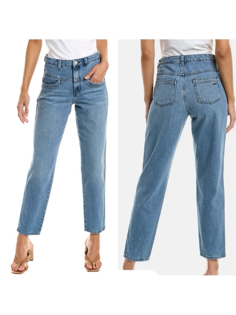 Ba&sh Sophia High Rise Mom Relaxed V-Shaped Yoke Straight Leg Jeans Light Wash